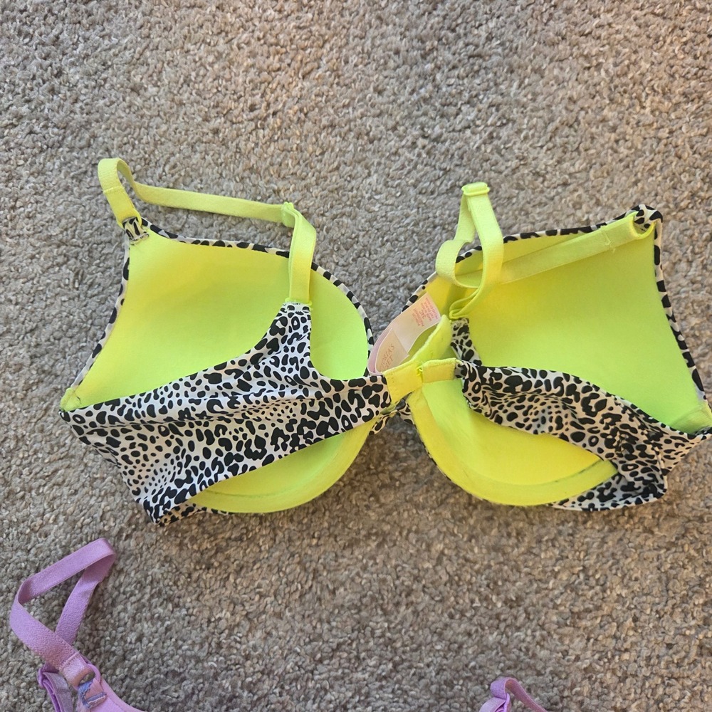 Victoria's Secret Push Up Bra 34C Leopard Lace Stripe Purple Pink Lot of 3pc - Picture 9 of 14